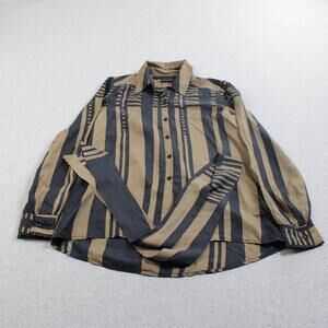 Trouvé Silk Shirt Women XS Brown Black Stripe Button Long Sleeve Scarf Office